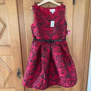 The Children’s Place Red Jacquard Floral Kids Dress Belt and Hair Bow Size 12